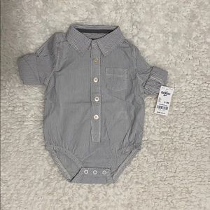 Osh Kosh boy’s gray & white striped bodysuit.
